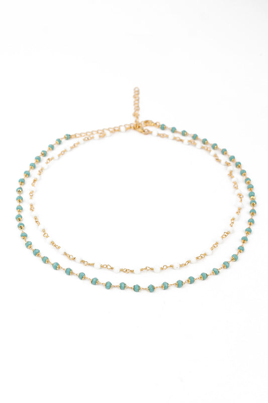 BLUE & WHITE STONE CHAIN NECKLACES: PACK OF 2