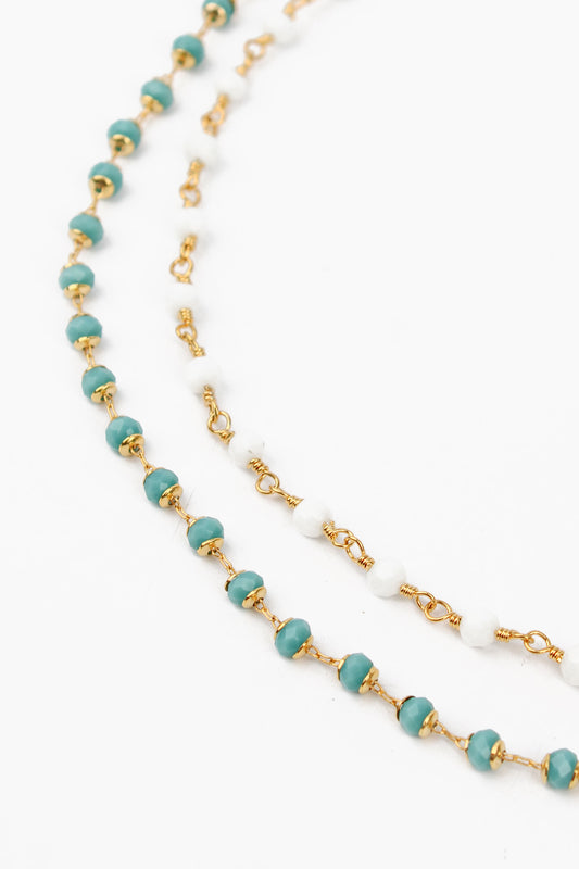 BLUE & WHITE STONE CHAIN NECKLACES: PACK OF 2