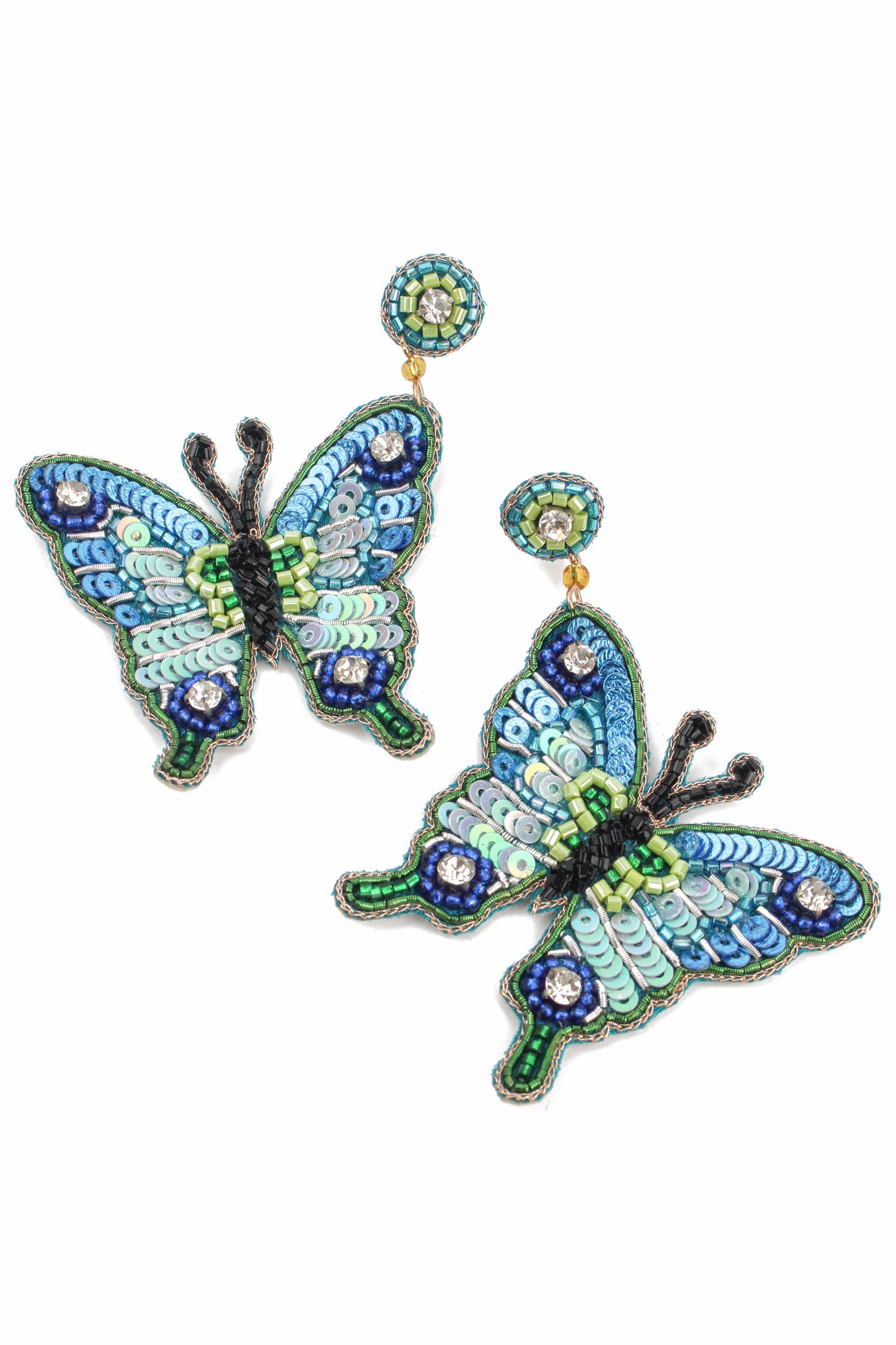 BLUE BUTTERFLY BEADED EARRINGS
