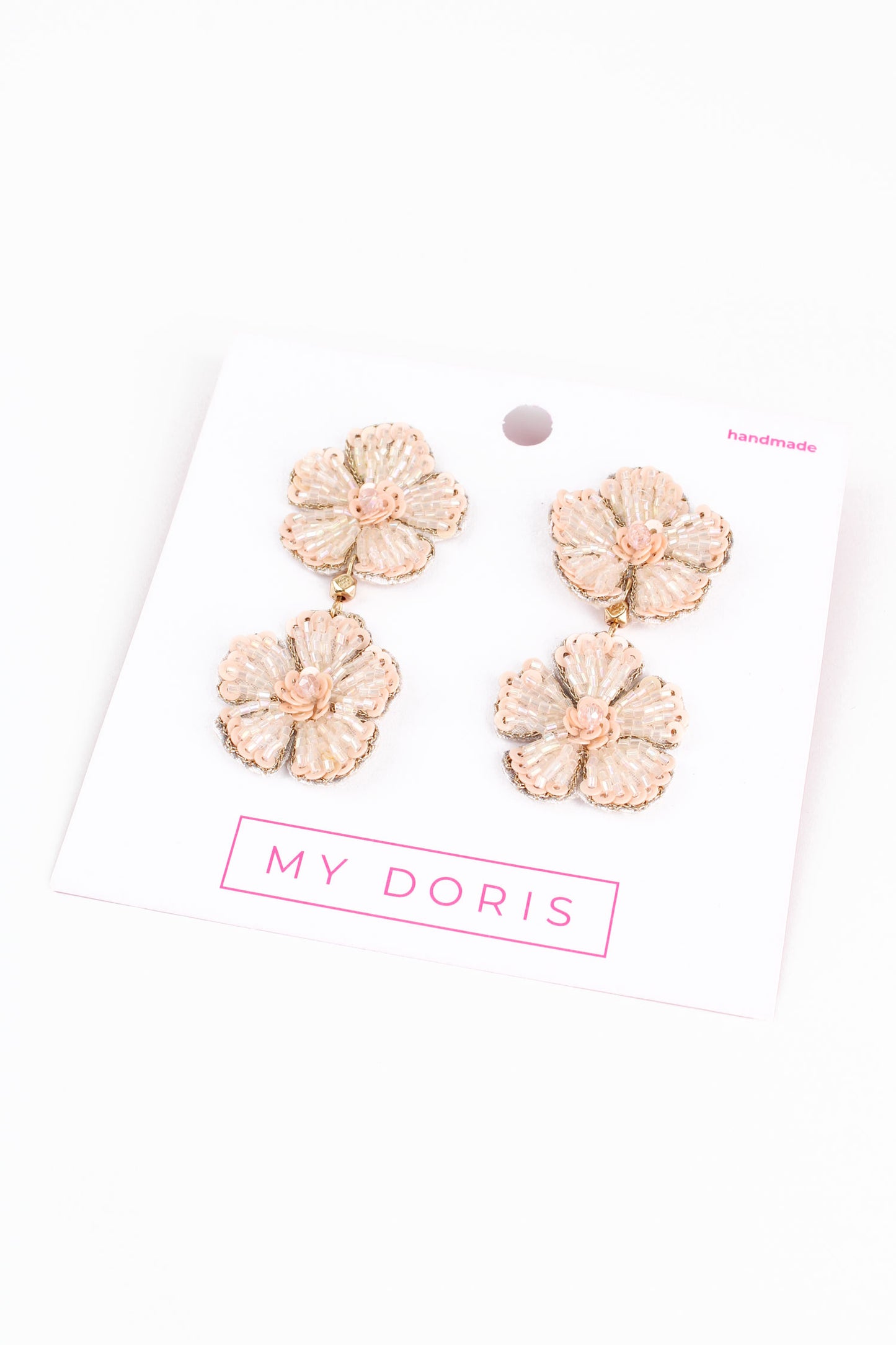 BLUSH PINK FLORAL DOUBLE DROP EARRINGS