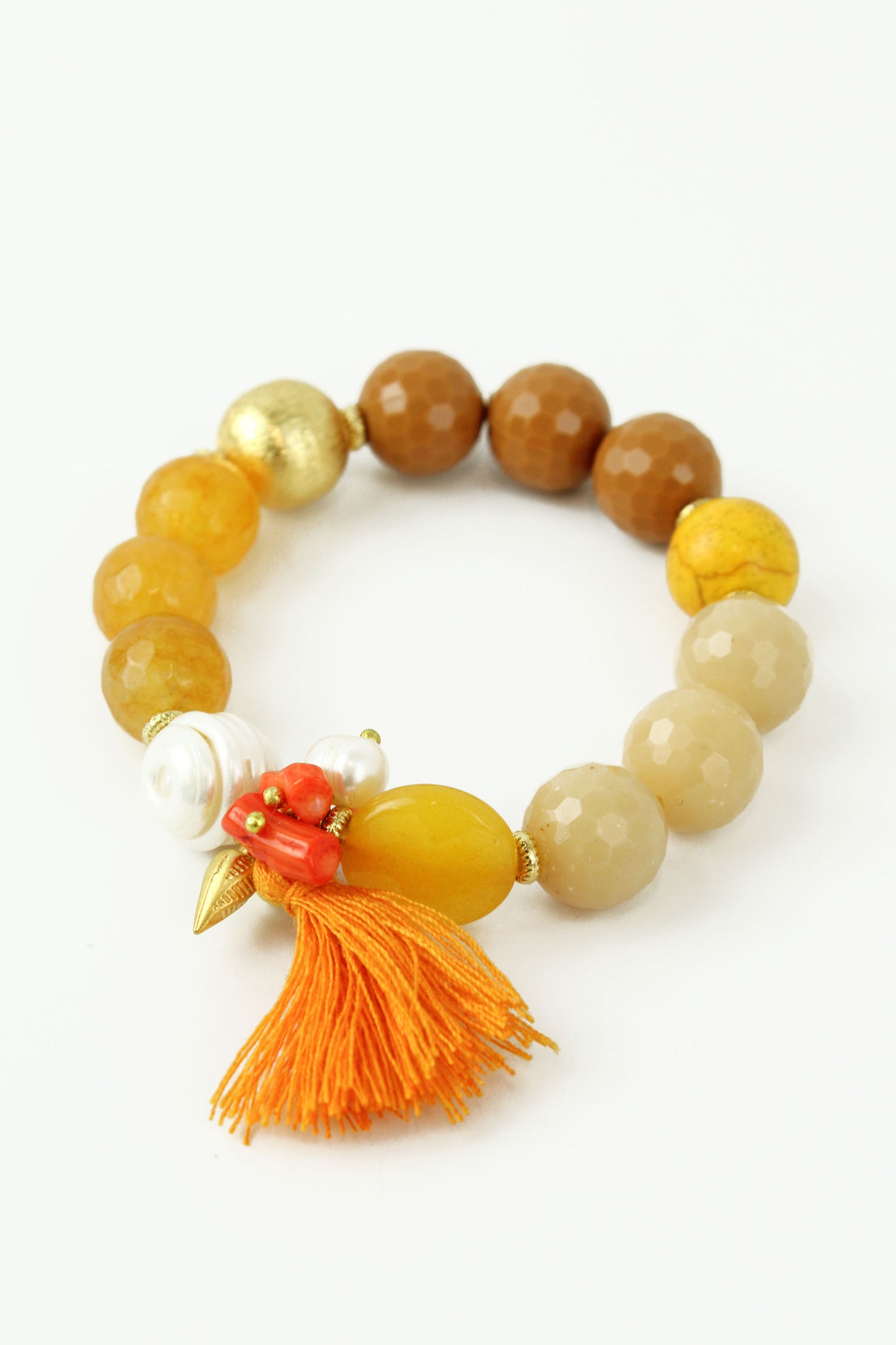 OCHRE YELLOW CHUNKY BEADED TASSEL BRACELET (7607343448280)