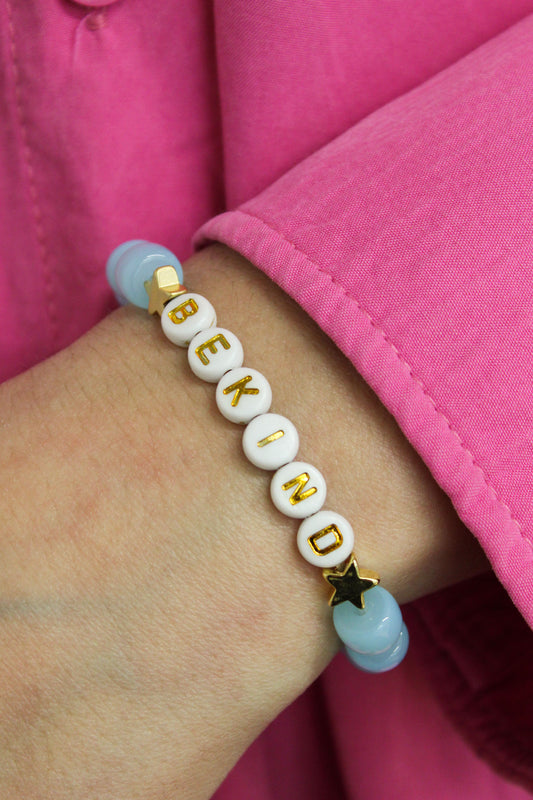 LIGHT BLUE BEADED BE KIND LETTER BRACELET (7969003471064)