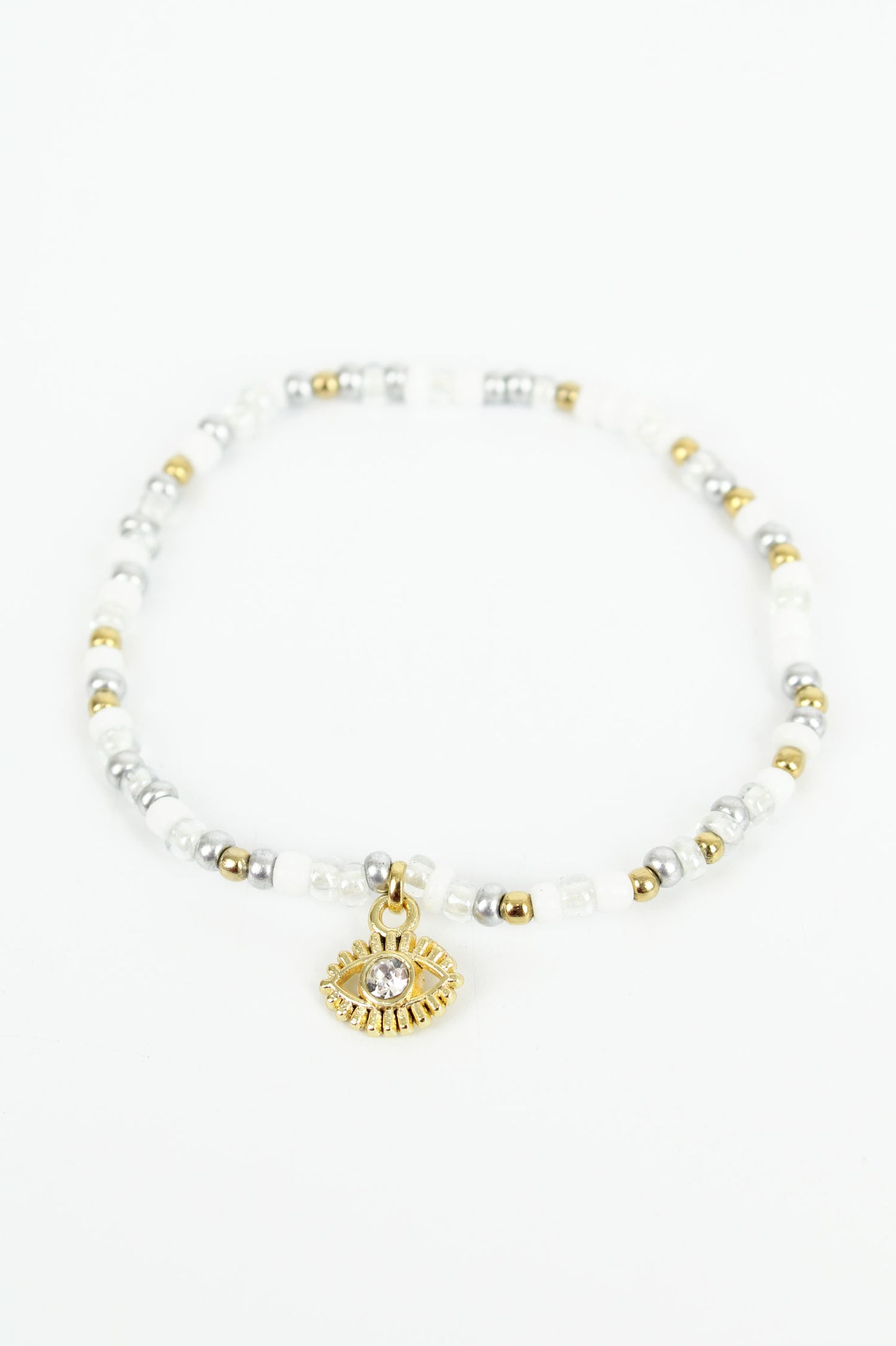 EVIL EYE WHITE/SILVER BRACELET (8109555482840)