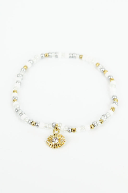 EVIL EYE WHITE/SILVER BRACELET (8109555482840)