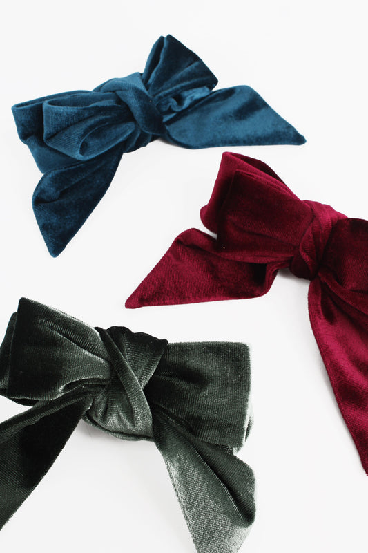BURGUNDY / TEAL / GREEN BOW HAIR CLIP PACK