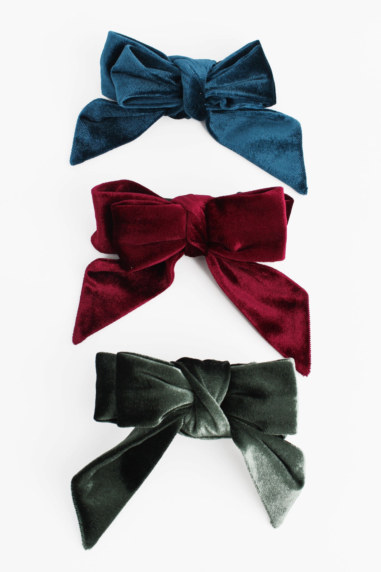 BURGUNDY / TEAL / GREEN BOW HAIR CLIP PACK
