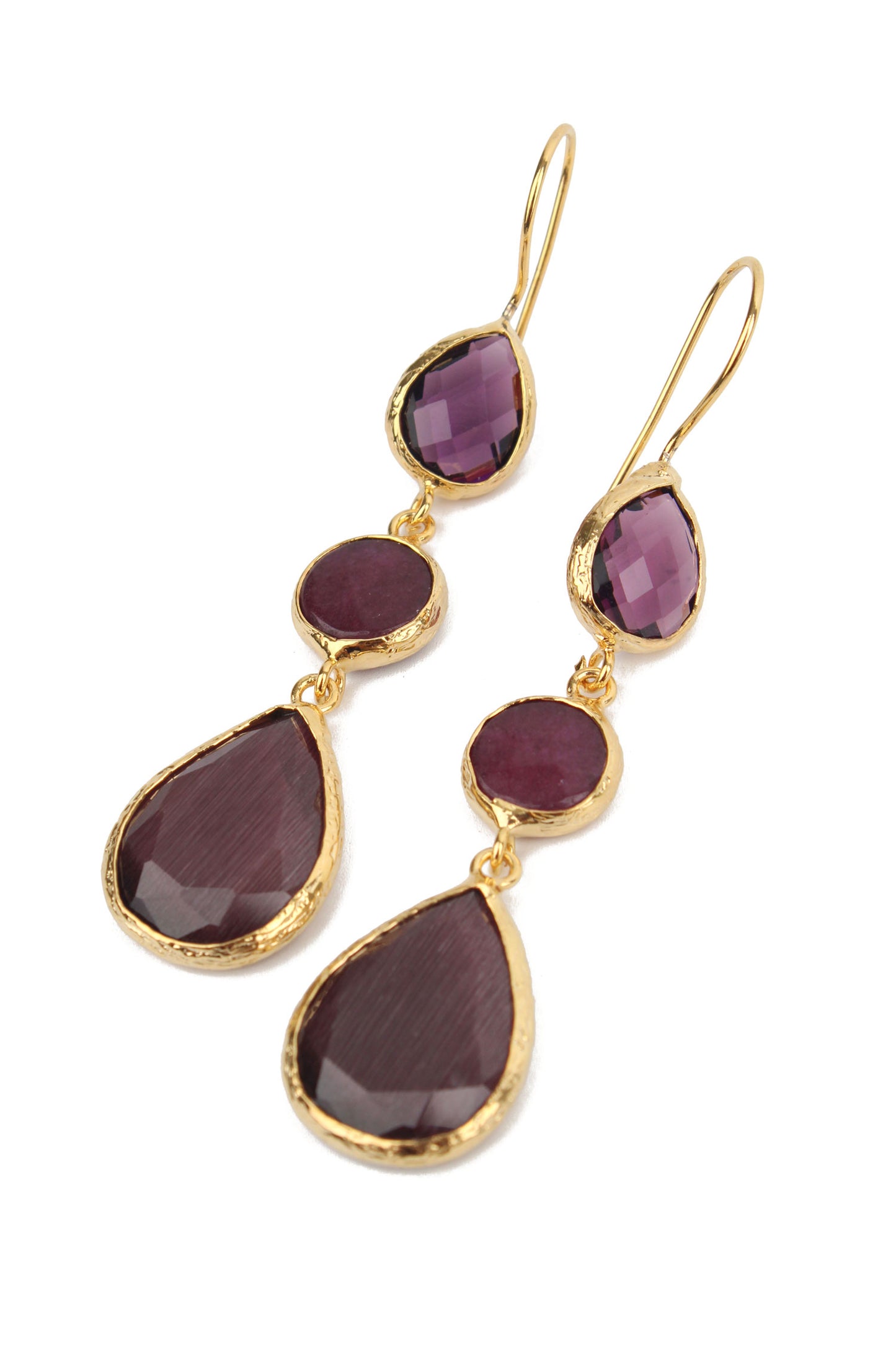 BURGUNDY THREE DROP EARRINGS