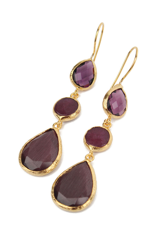 BURGUNDY THREE DROP EARRINGS