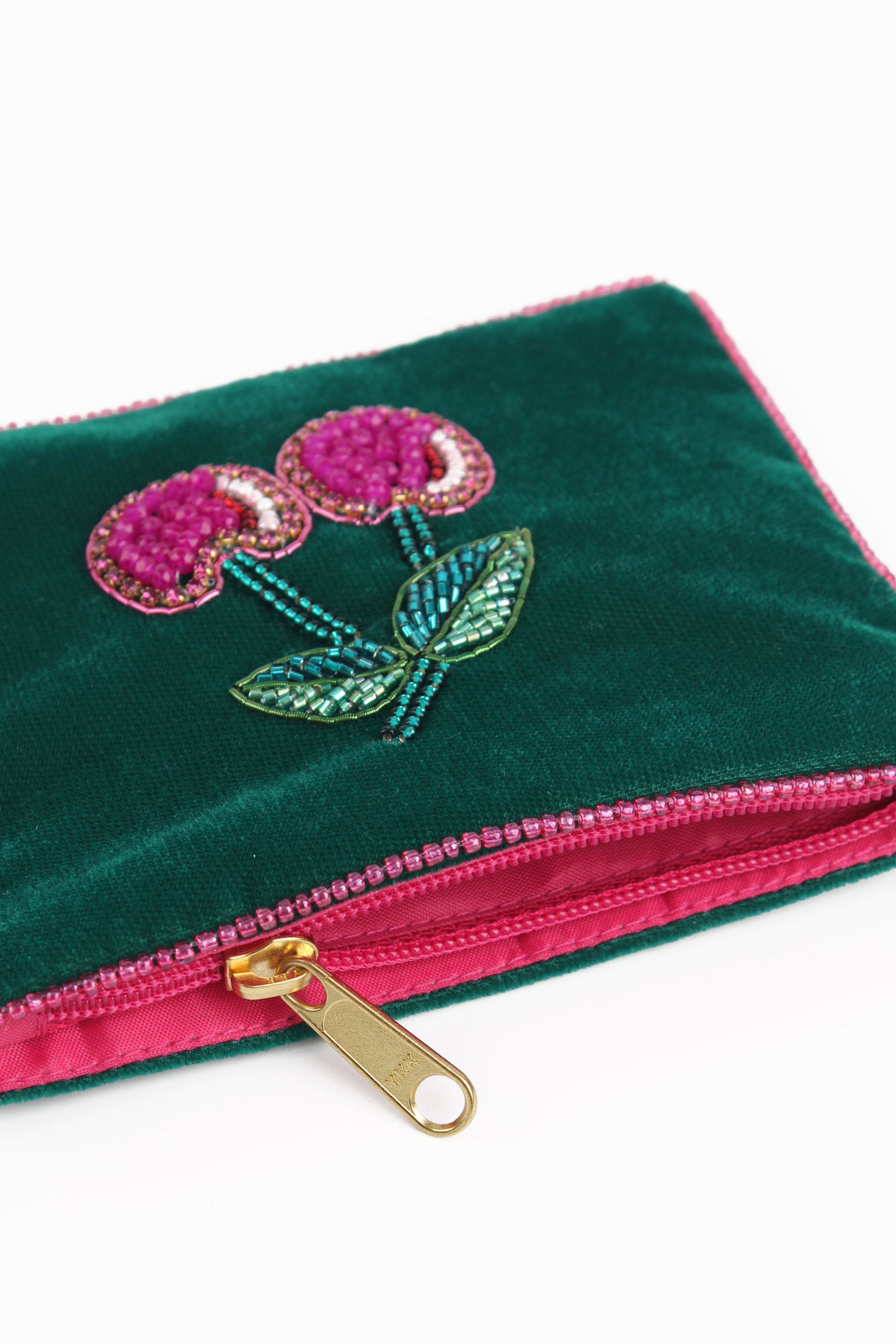 CHERRY GREEN VELVET SMALL POUCH