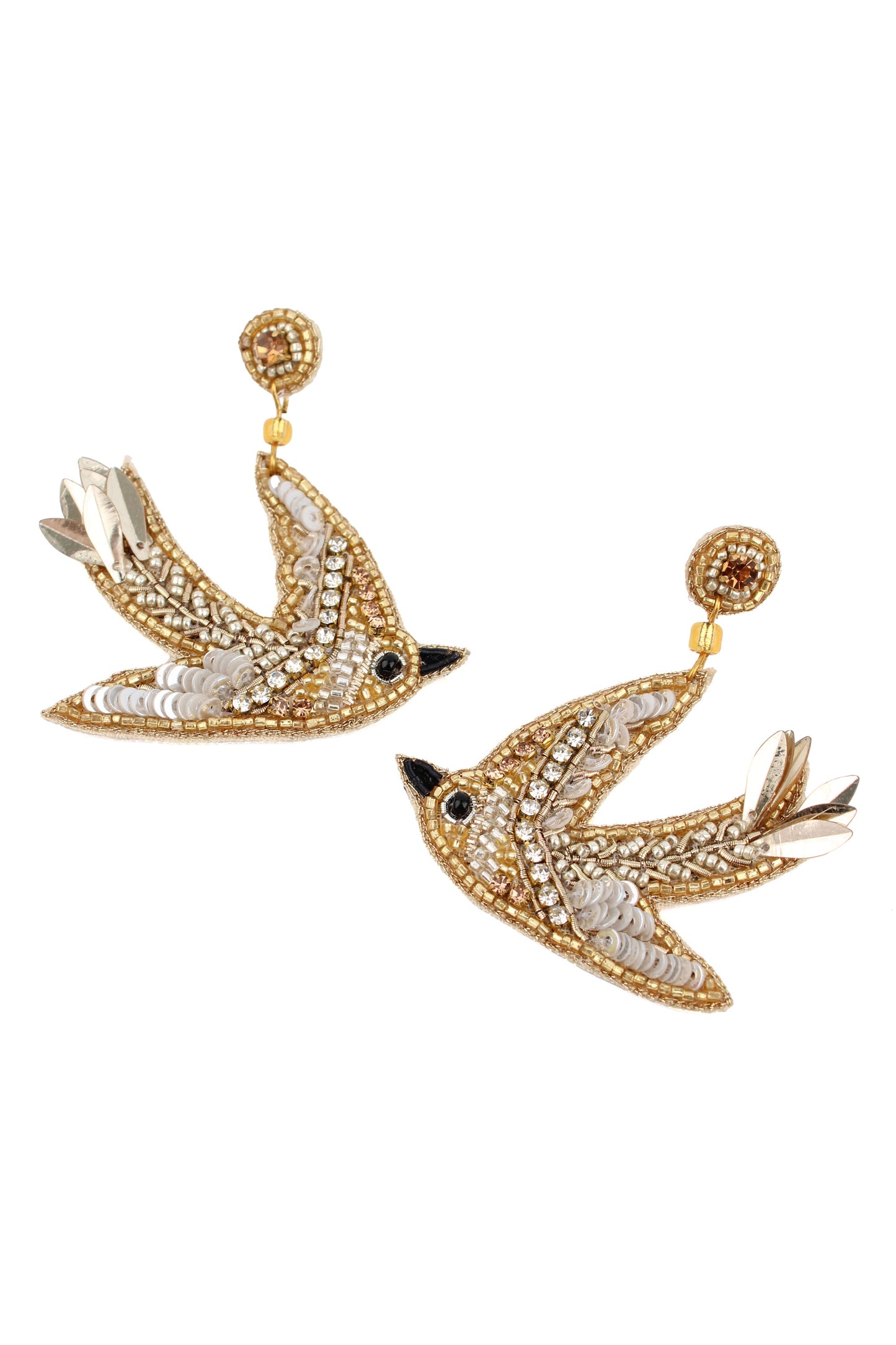 CLASSIC MY DORIS GOLD AND SILVER BIRD BEADED EARRINGS