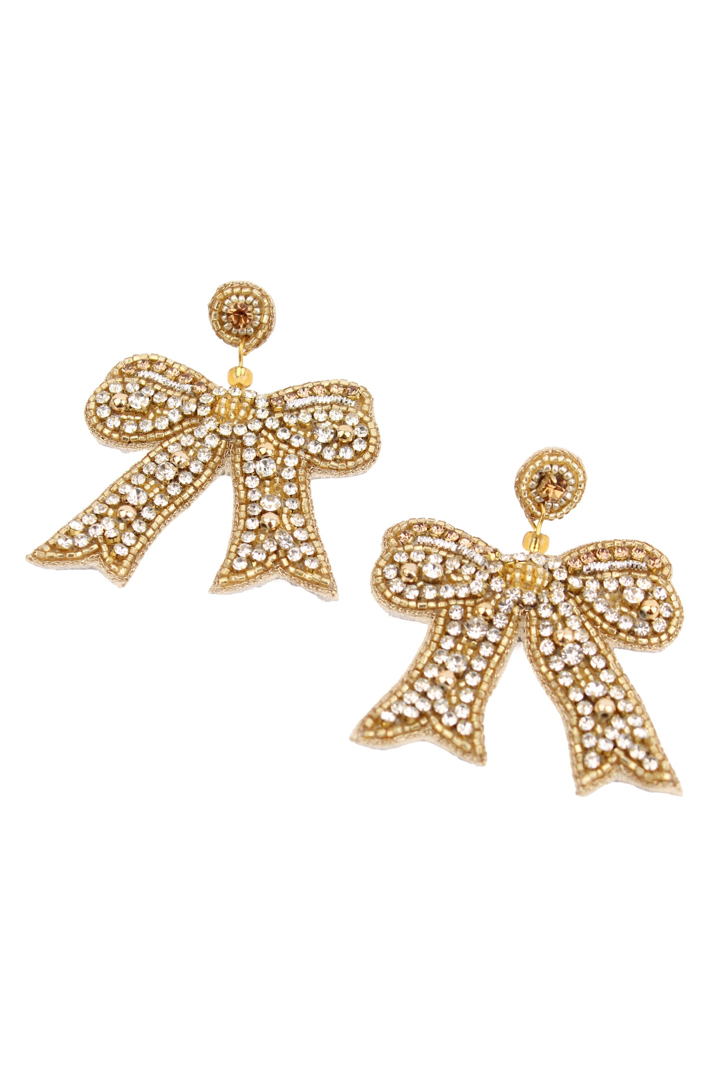 CLASSIC MY DORIS GOLD AND SILVER BOW BEADED EARRINGS