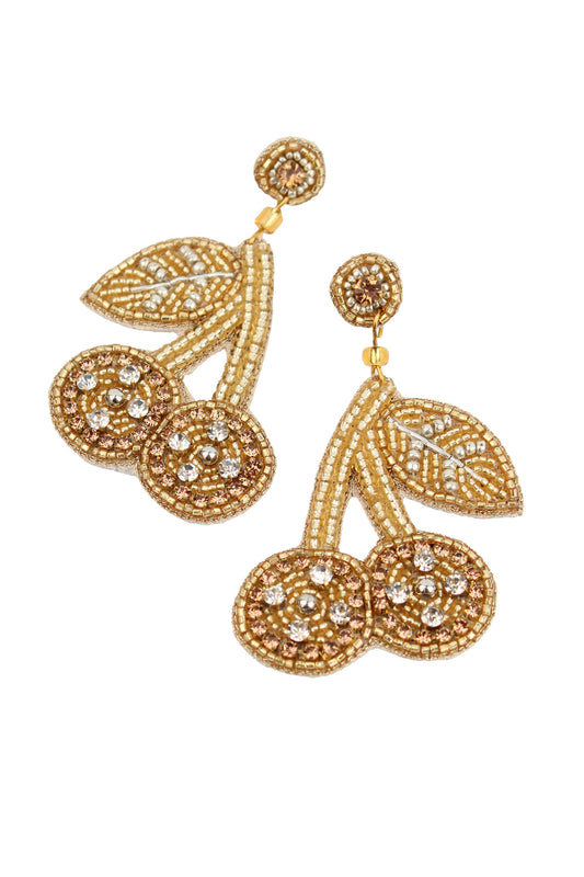 CLASSIC MY DORIS GOLD AND SILVER CHERRY BEADED EARRINGS