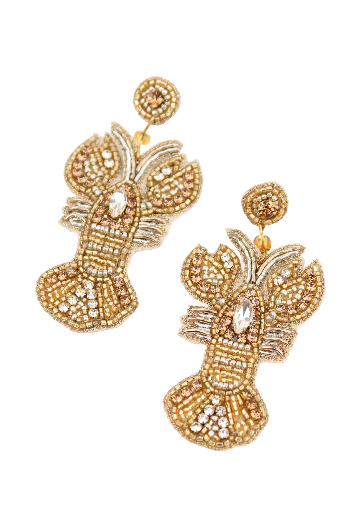 CLASSIC MY DORIS GOLD AND SILVER LOBSTER BEADED EARRINGS