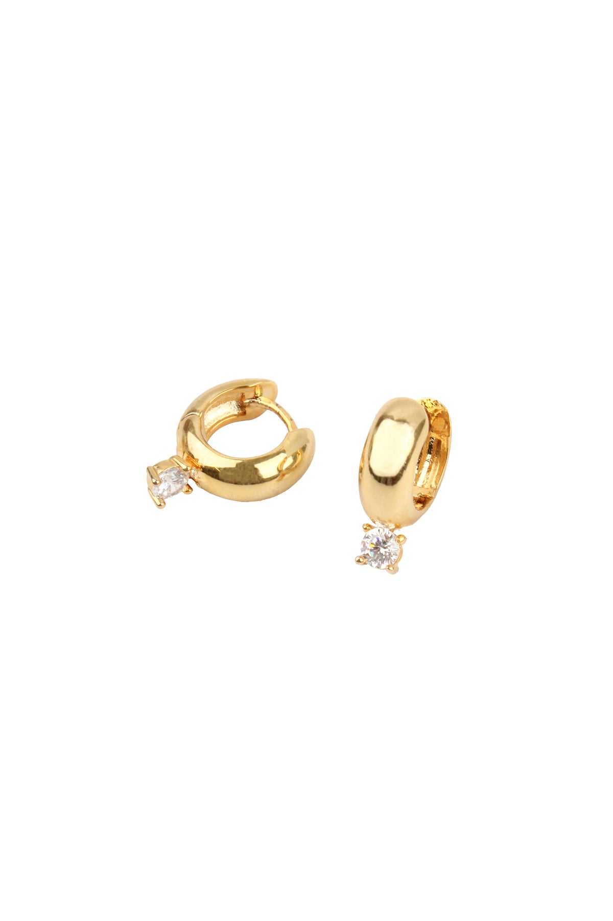 CLEAR CZ DROP ON GOLD HUGGIE EARRINGS