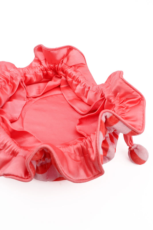 CORAL AND LIGHT PINK STRIPE JEWELLERY DRAWSTRING POUCH