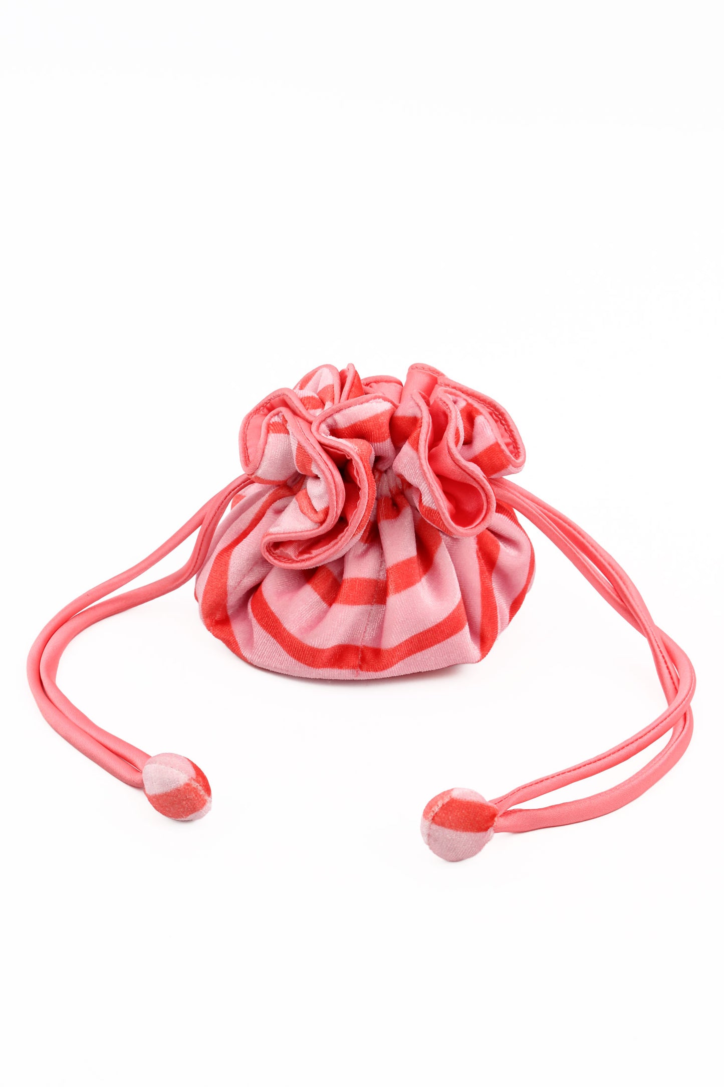 CORAL AND LIGHT PINK STRIPE JEWELLERY DRAWSTRING POUCH