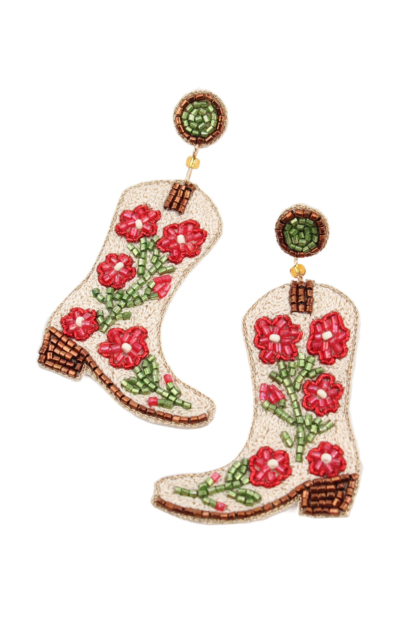 CREAM COWGIRL BOOT BEADED EARRINGS