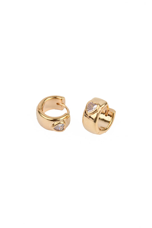 CZ HEART ON GOLD HUGGIE EARRINGS