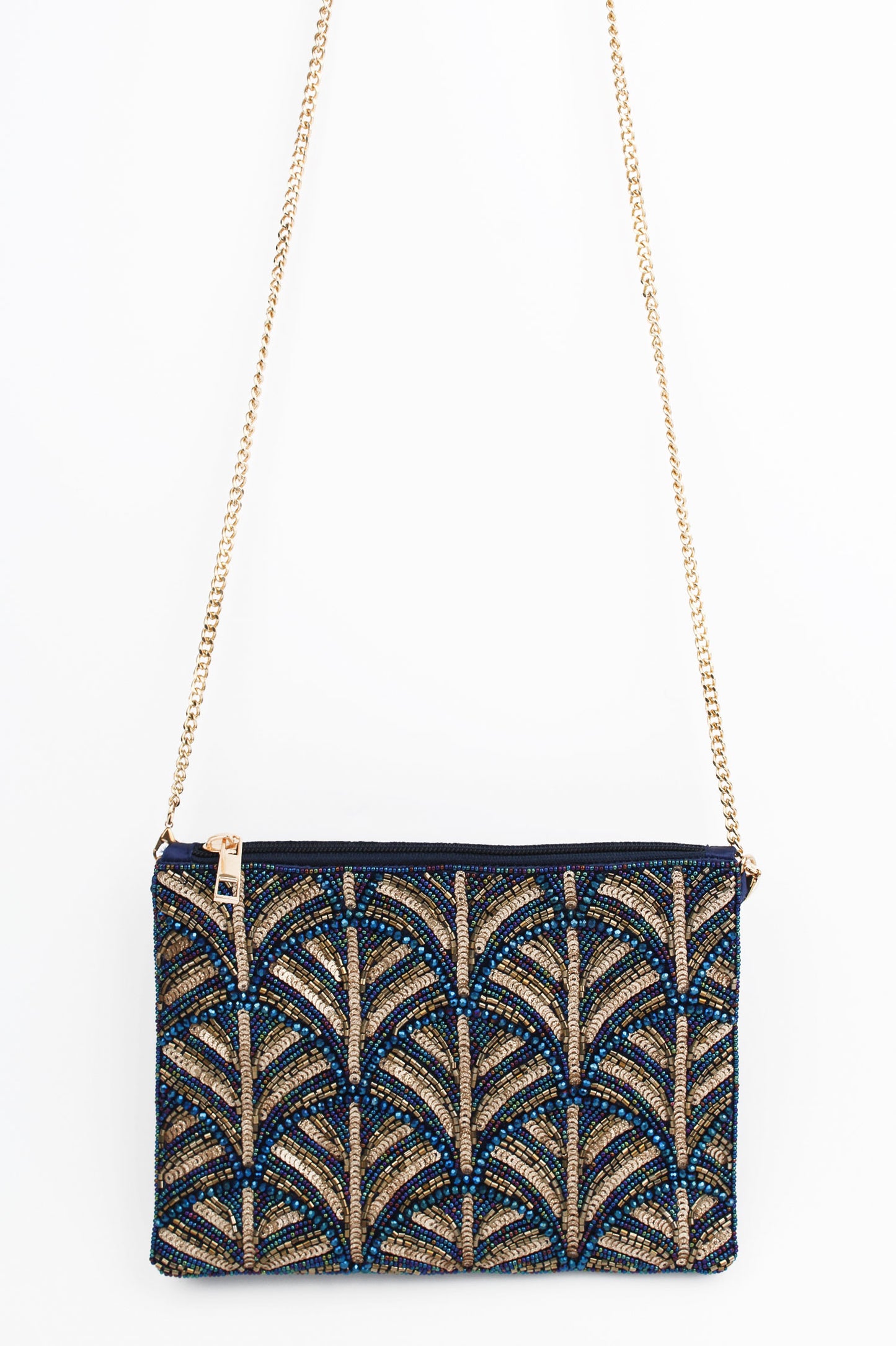 DARK BLUE AND GOLD SWIRL ART DECO BAG