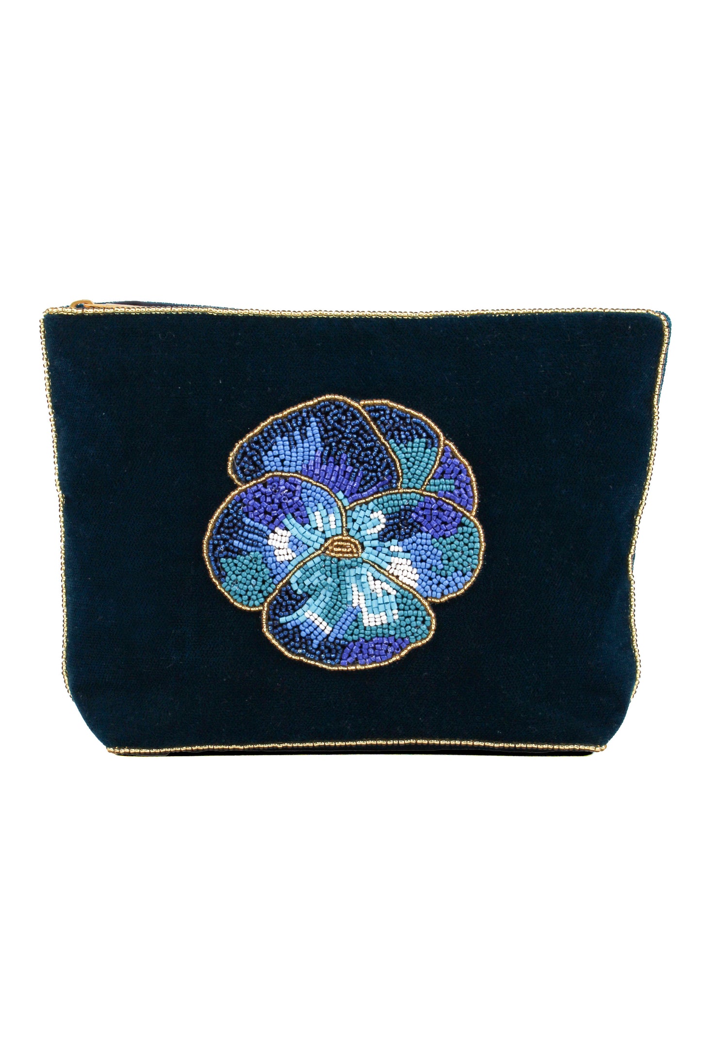 DARK BLUE WINTER PANSY MEDIUM POUCH