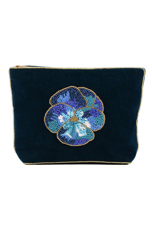 DARK BLUE WINTER PANSY MEDIUM POUCH