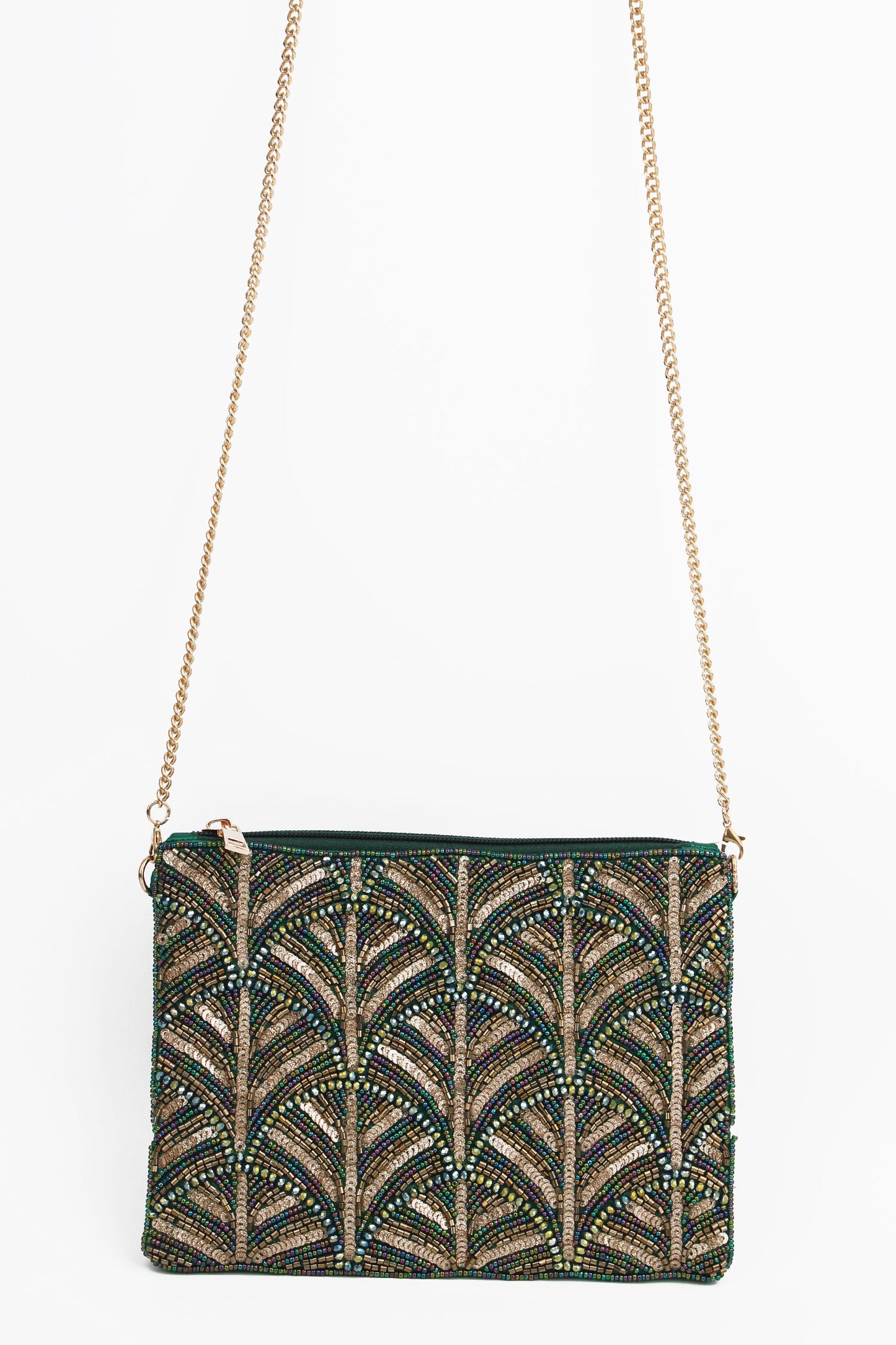 DARK GREEN AND GOLD SWIRL ART DECO BAG