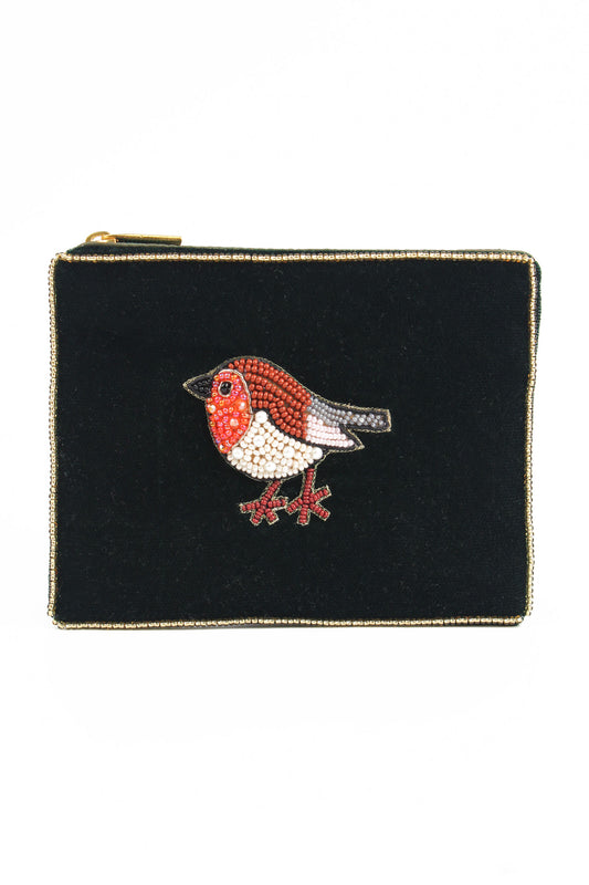 DARK GREEN ROBIN SMALL VELVET POUCH
