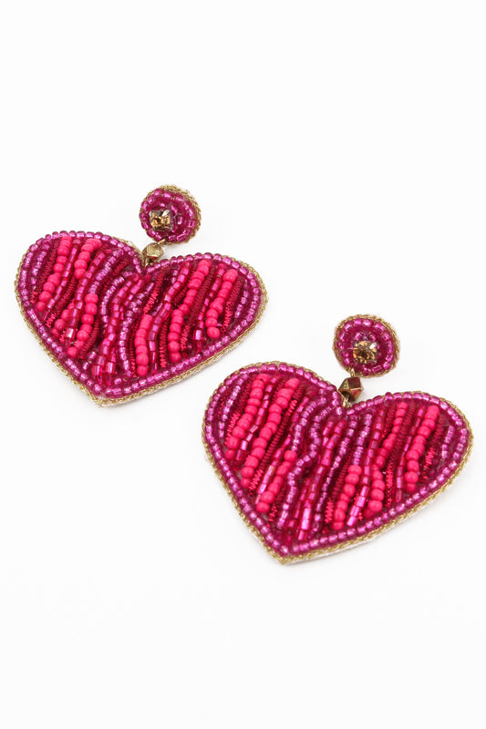DARK PINK HEART STRIPED EARRINGS