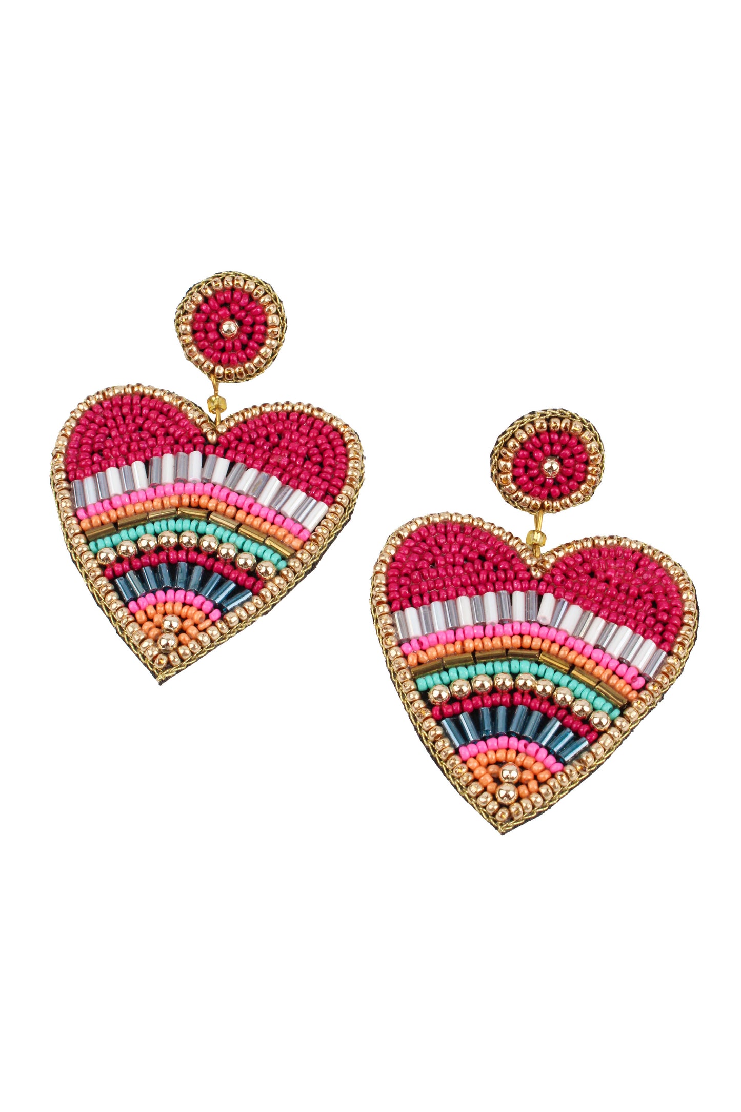 DARK PINK MULTI HEART BEADED EARRINGS