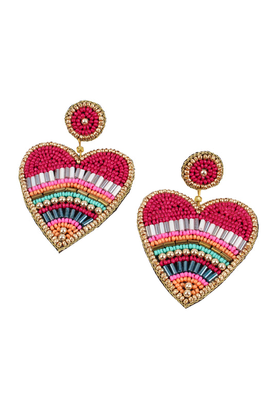 DARK PINK MULTI HEART BEADED EARRINGS