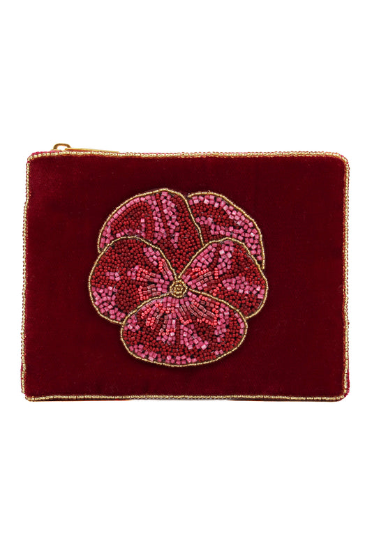 DARK PINK WINTER PANSY SMALL POUCH