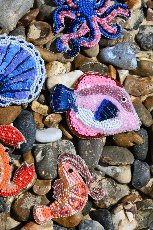 BLUE AND PINK FISH BROOCH