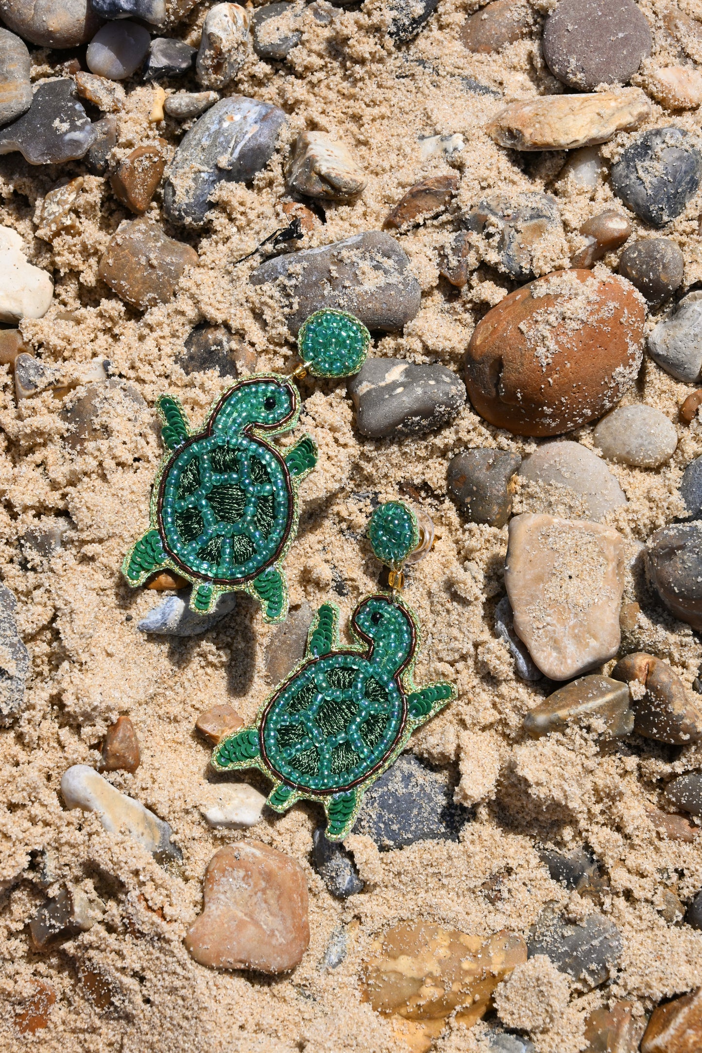 GREEN BEADED SEA TURTLE EARRINGS
