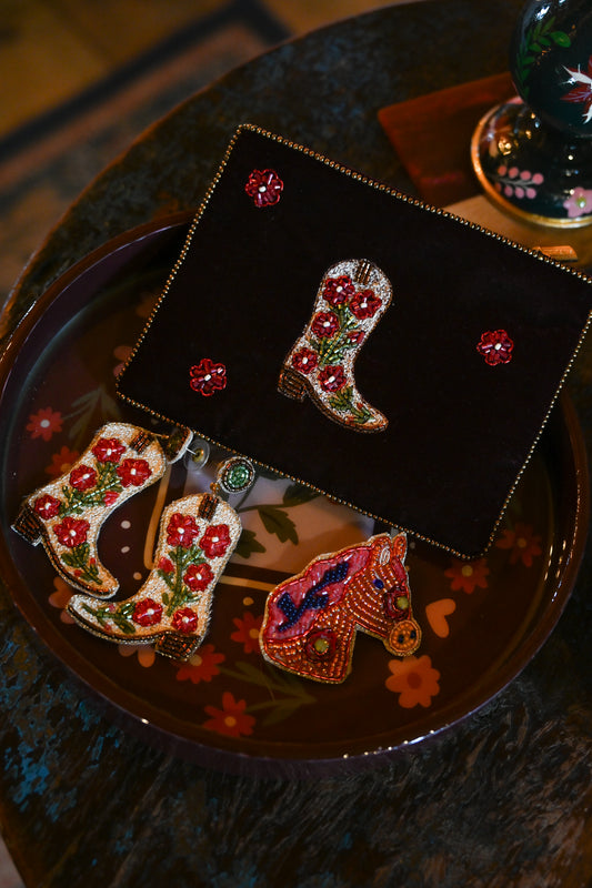 CREAM COWGIRL BOOT SMALL POUCH