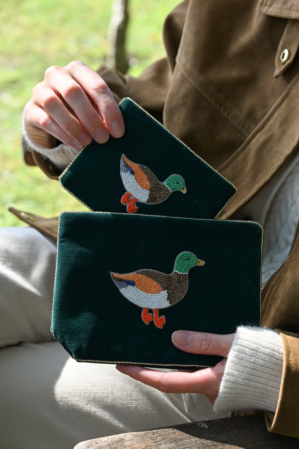 LITTLE DUCK ON GREEN SMALL POUCH