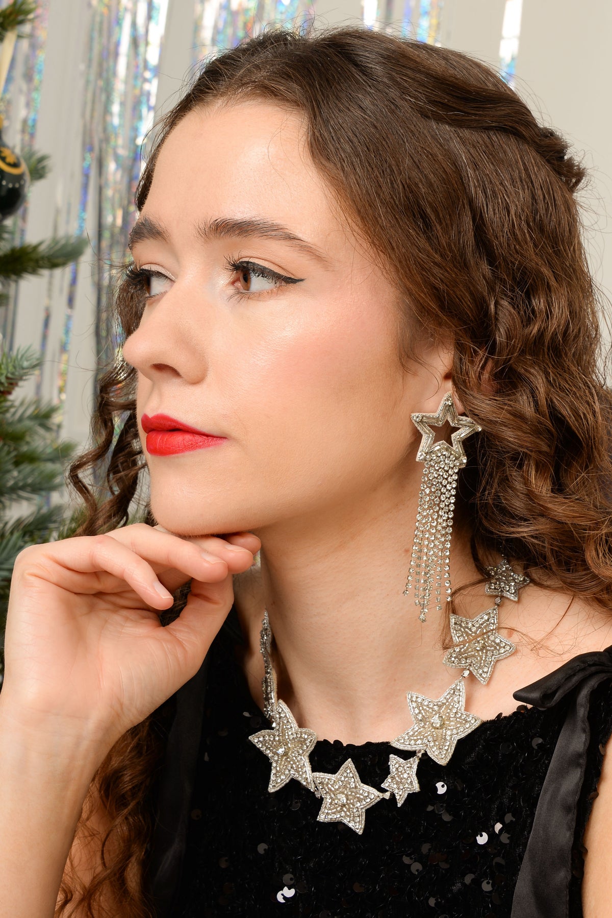 SILVER SHOOTING STAR BEADED DROPS