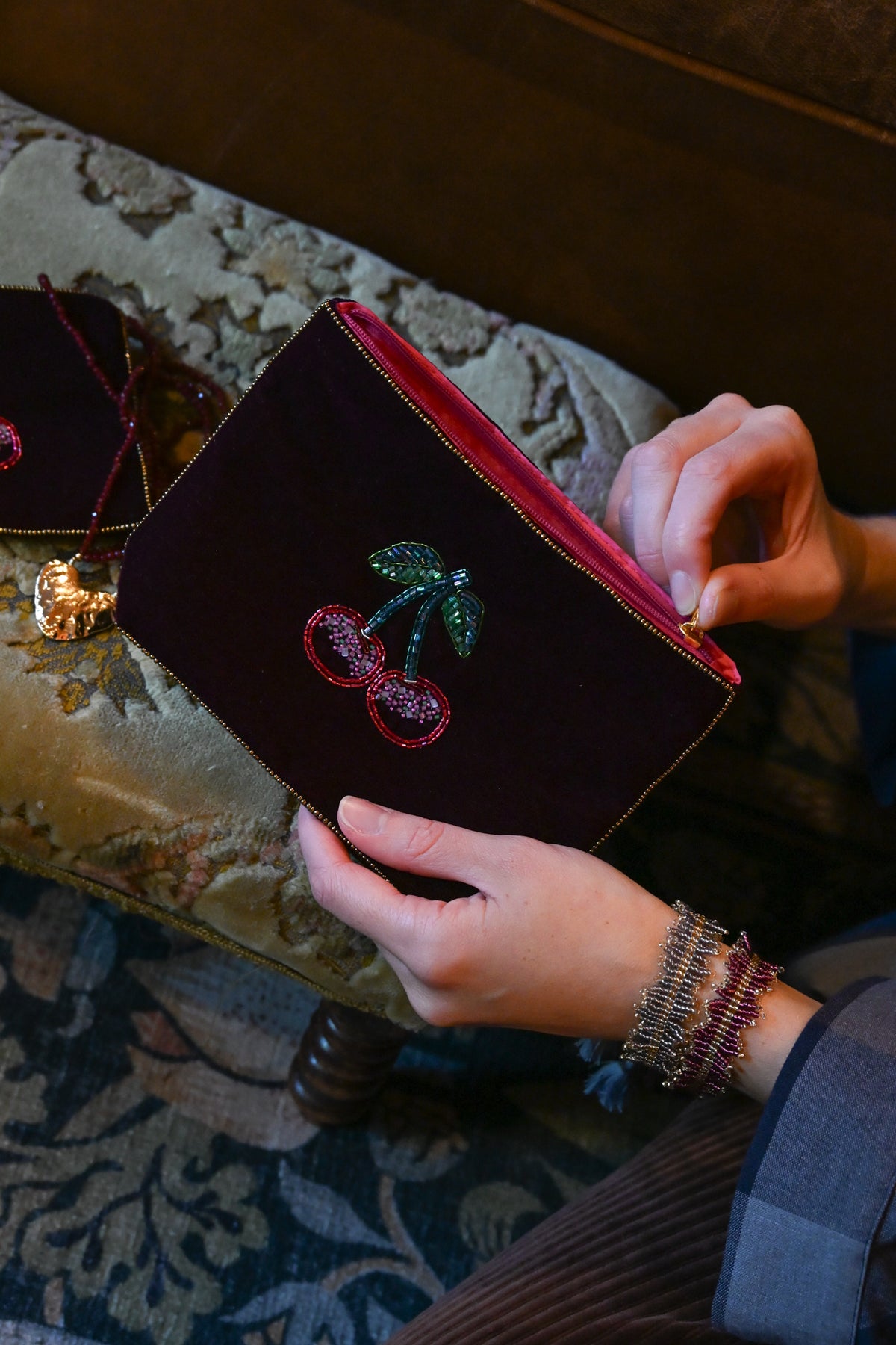 CHERRY ON PLUM MEDIUM POUCH
