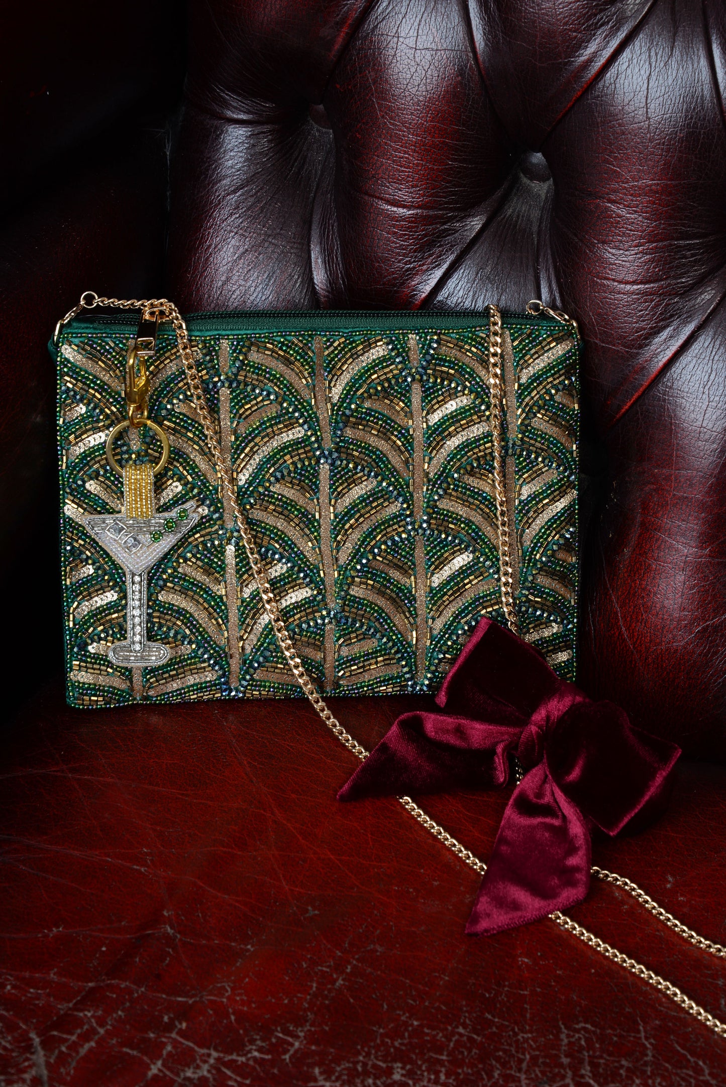DARK GREEN AND GOLD SWIRL ART DECO BAG
