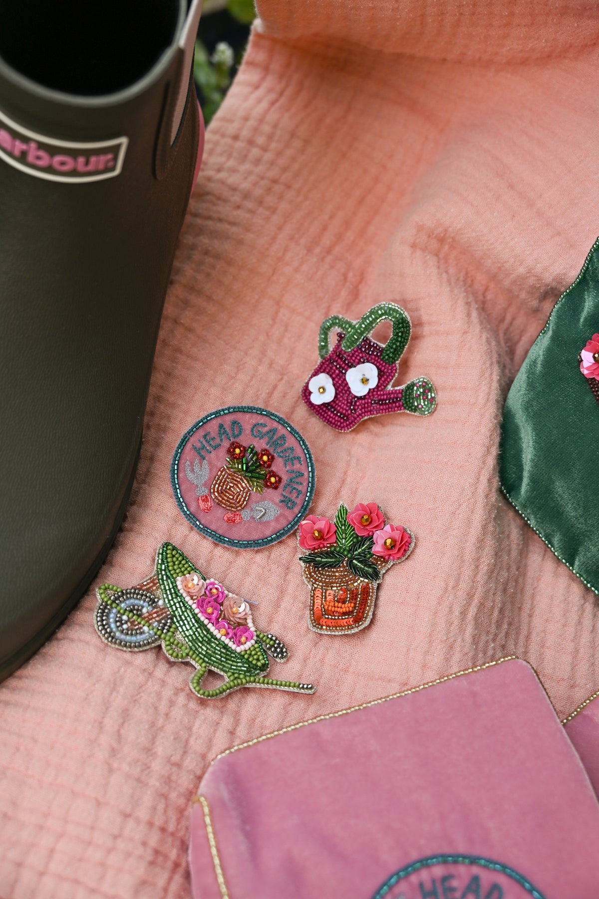 HEAD GARDENER ON PINK BROOCH