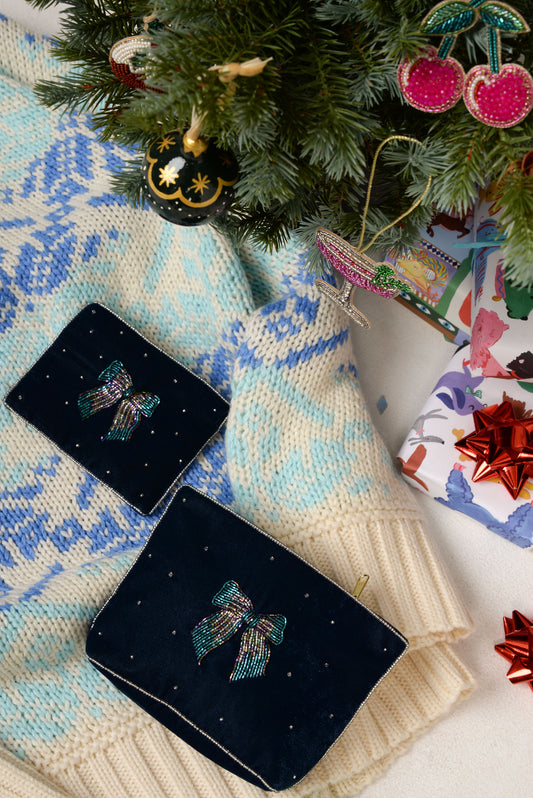 SILVER BLUE BOW SMALL POUCH