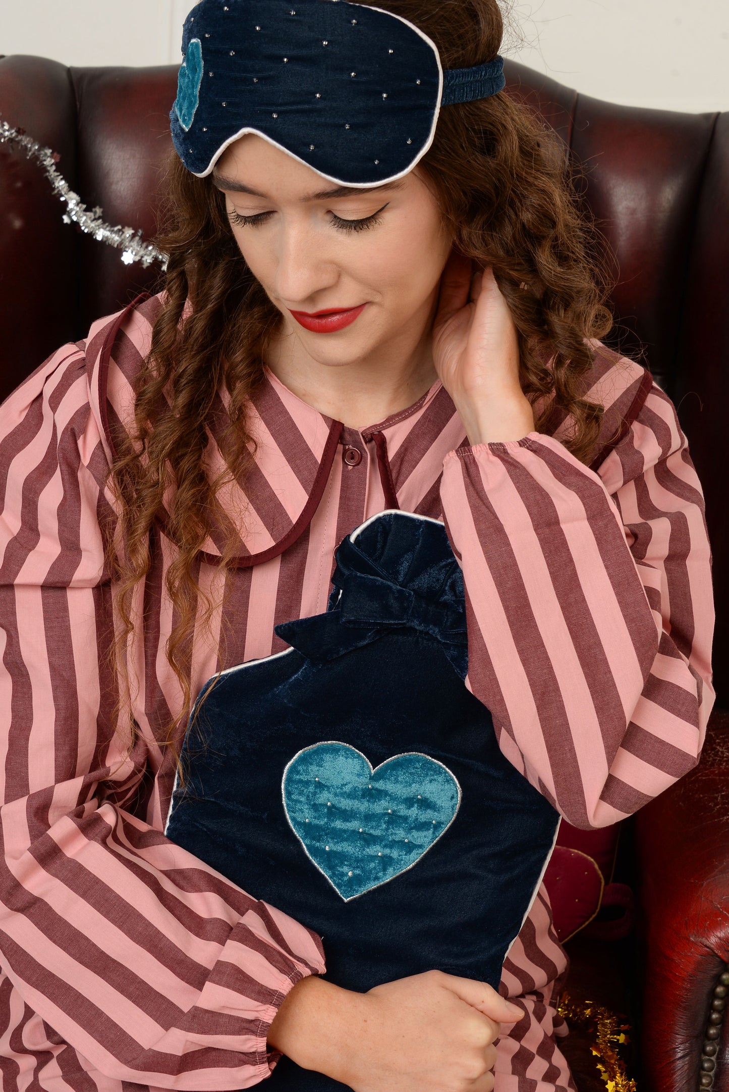 BLUE VELVET HEART HOT WATER BOTTLE