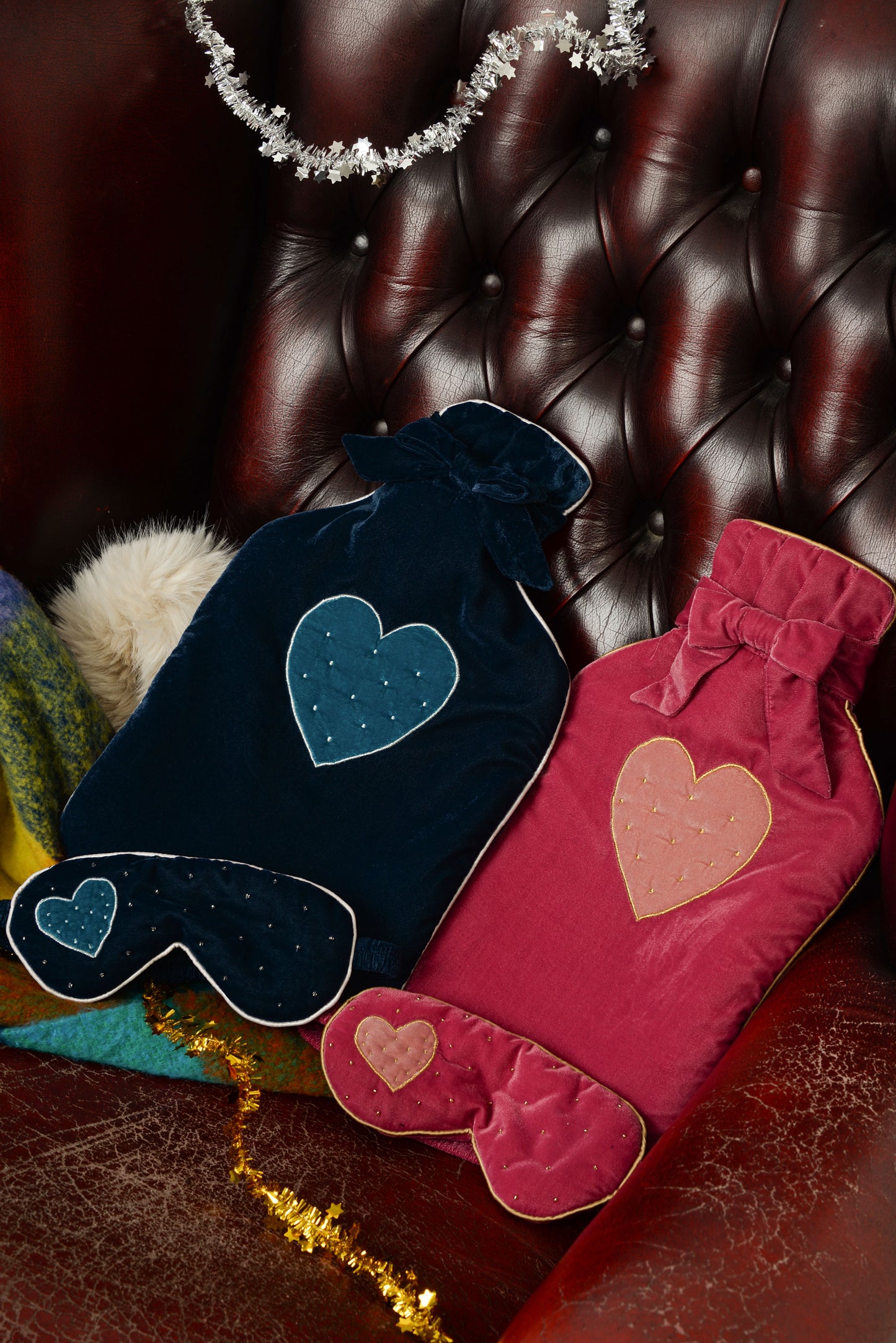 BLUE VELVET HEART HOT WATER BOTTLE