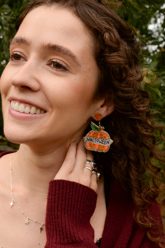 HALLOWEEN PUMPKIN BEADED EARRINGS
