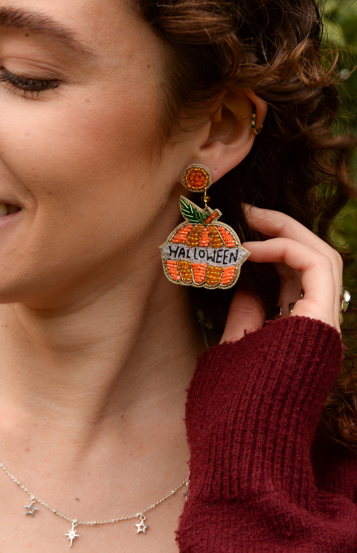 HALLOWEEN PUMPKIN BEADED EARRINGS