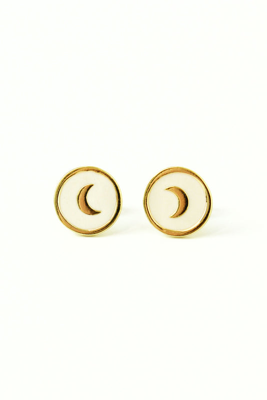 WHITE ENAMEL MOON STUD (7071163678907)