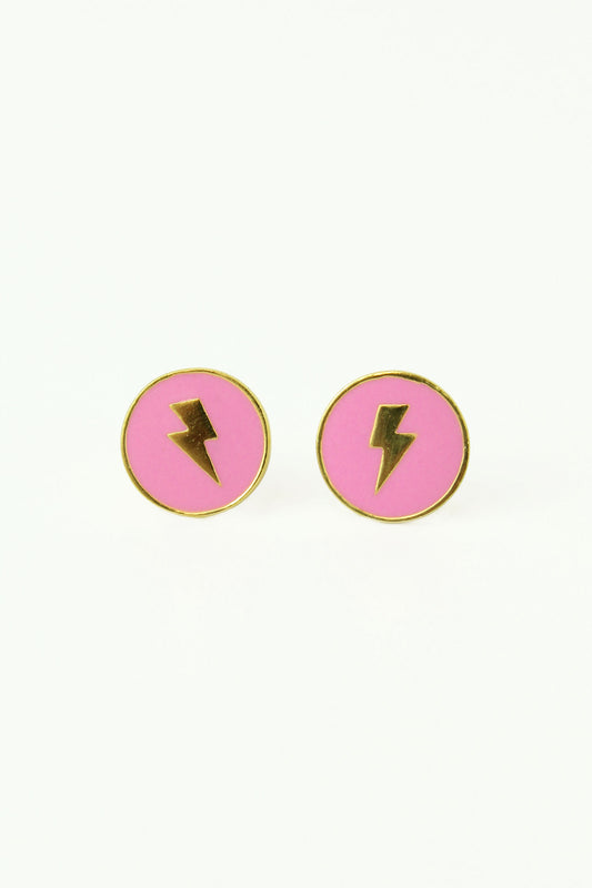 PINK ENAMEL LIGHTNING BOLT STUD (7071197003963)
