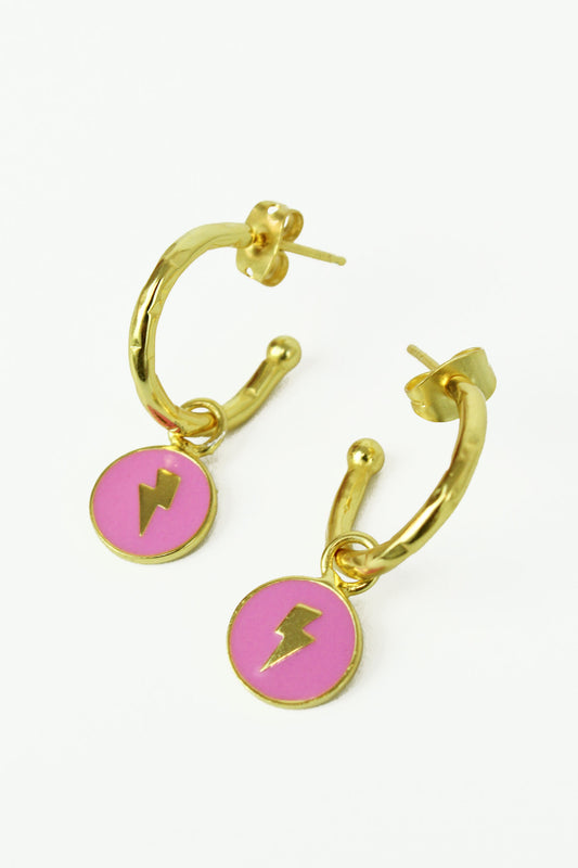 PINK ENAMEL LIGHTNING BOLT HOOP (7071611945147)