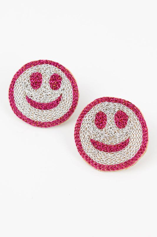 SILVER & PINK SMILEY STUD (7570626117848)