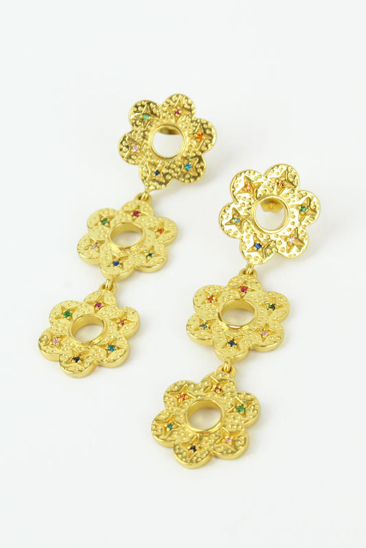 GOLD RAINBOW CRYSTAL TRIPLE FLOWER DROP (7965631447256)