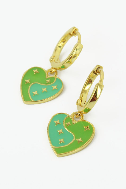 GOLD STAR GREEN ENAMEL HEART HUGGIES (7965644456152)